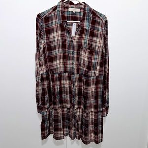 Plaid tiered button down dress.
